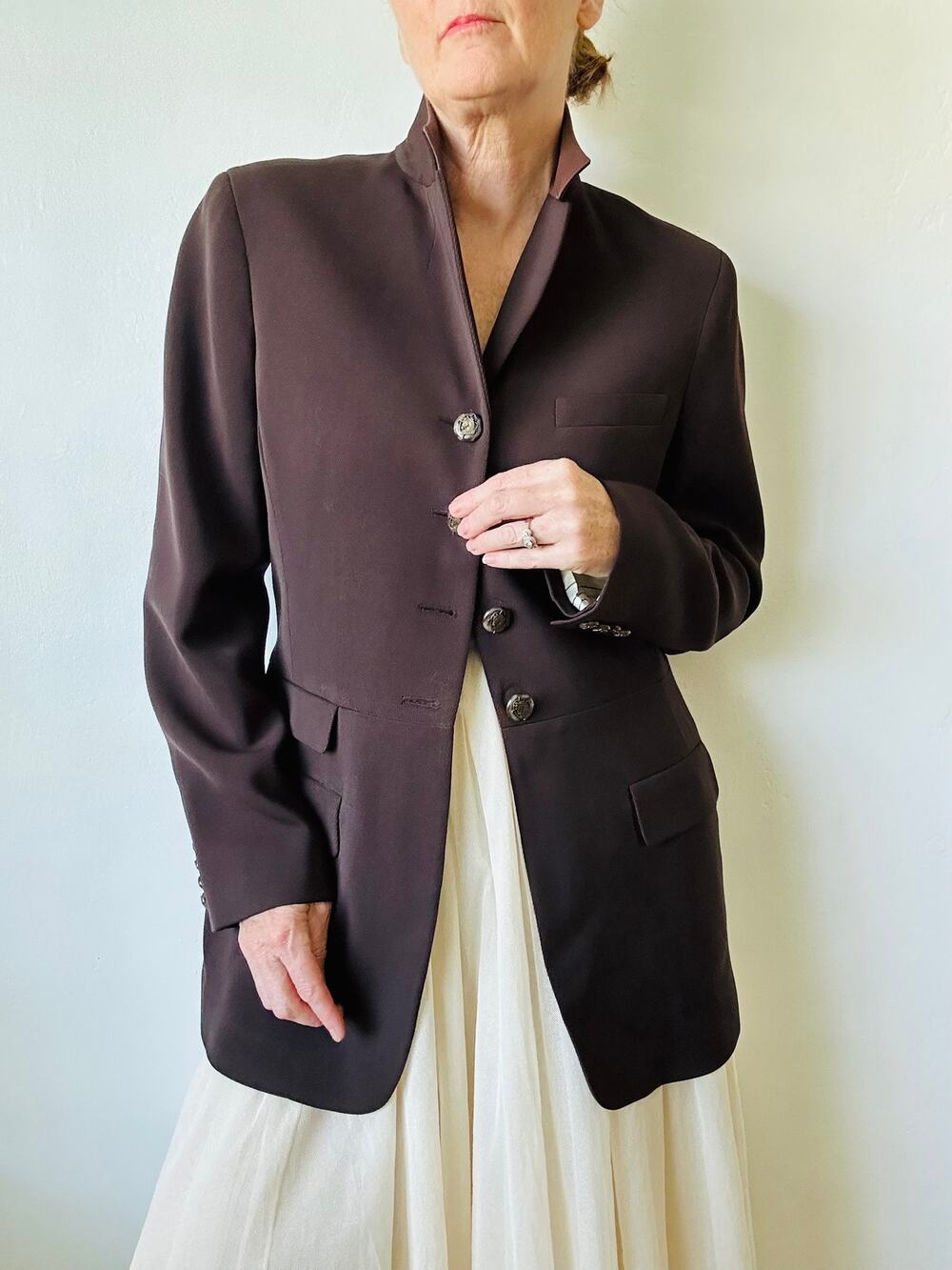 Vintage 90s Ralph Lauren Wool Equestrian Blazer Size L Brown Classic